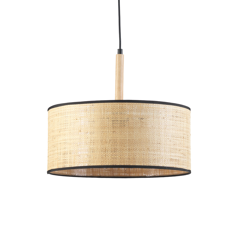 Havelock Rustic Style Straw Weave Pendant Ceiling Light with Matt Black Detail