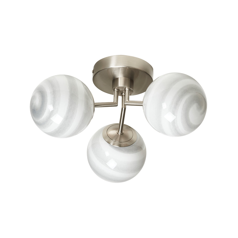 Grafton 3 Light Semi Flush Ceiling Fitting in Antique Chrome with Grey Marbled Glass