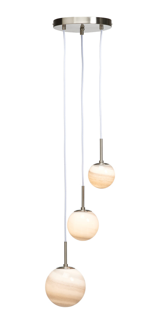 Grafton 3 Light Multi Pendant Ceiling Fitting in Antique Chrome with Grey Marbled Glass