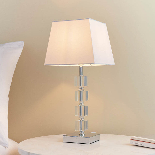 Endon Murford Polished Chrome and Acrylic Table Lamp Complete with White Cotton Shade, 1x E14 (96940-TLCH)