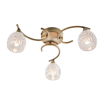 Boyer 3 Light Semi Flush Ceiling Fitting with Cut Glass Shades