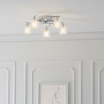 Boyer 5 Light Semi Flush Ceiling Fitting with Cut Glass Shades