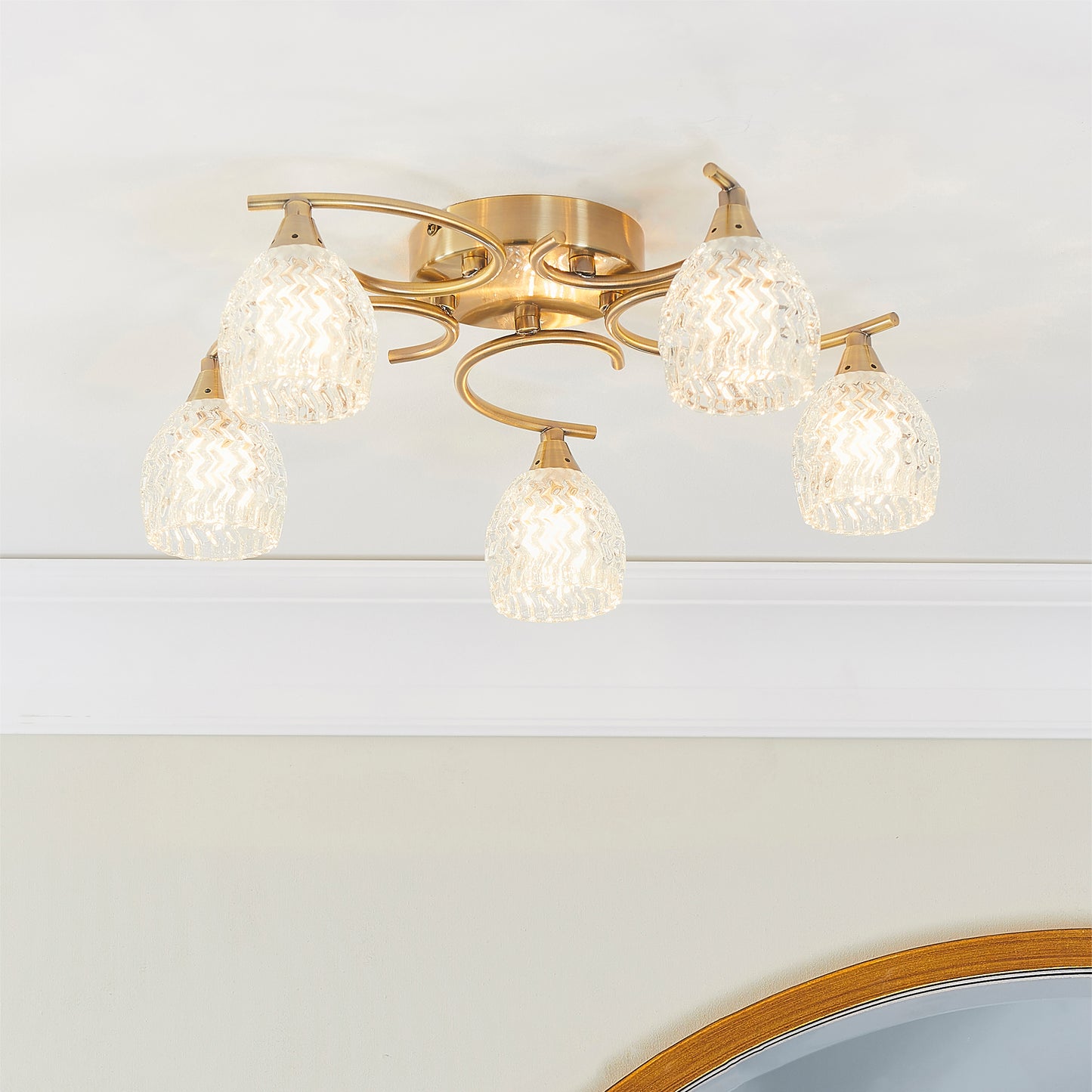 Boyer 5 Light Semi Flush Ceiling Fitting with Cut Glass Shades