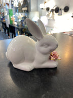 White Glazed Rabbit with Pink Gilt Rose