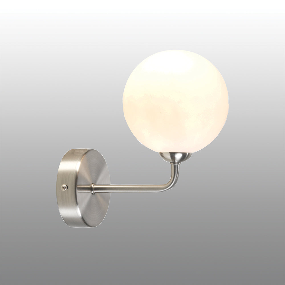 Flaxton Satin Nickel Curved Stem Single Wall Light with Opal Glass