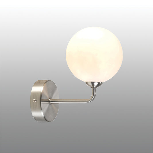 Flaxton Satin Nickel Curved Stem Single Wall Light with Opal Glass