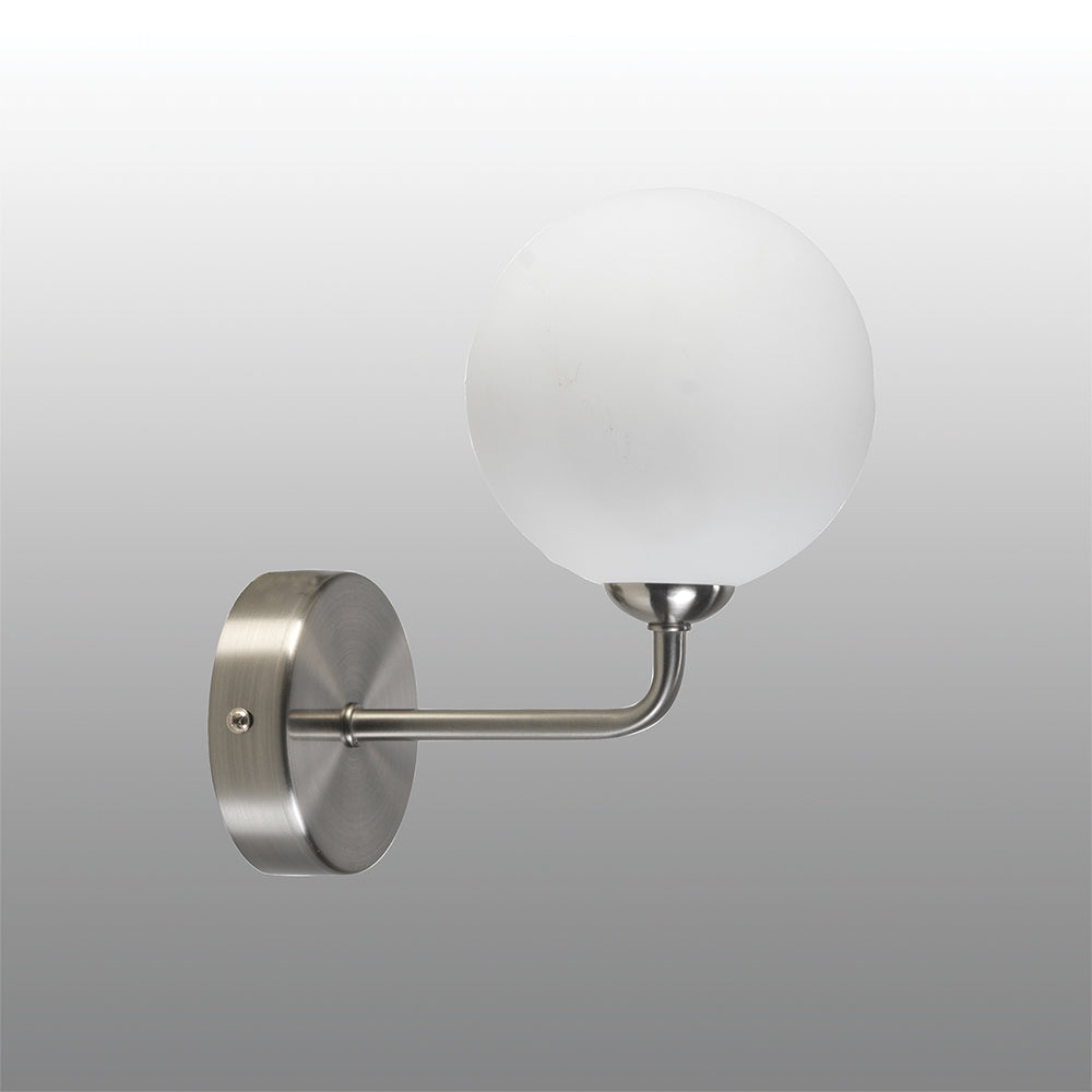 Flaxton Satin Nickel Curved Stem Single Wall Light with Opal Glass