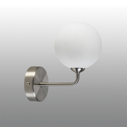 Flaxton Satin Nickel Curved Stem Single Wall Light with Opal Glass