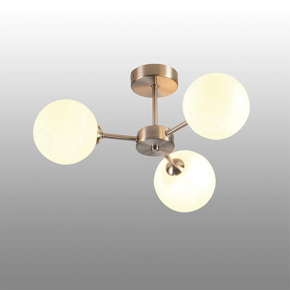 Flaxton 3 Light Semi Flush Ceiling Fitting in Satin Nickel with Opal Glass