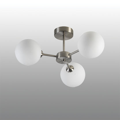 Flaxton 3 Light Semi Flush Ceiling Fitting in Satin Nickel with Opal Glass