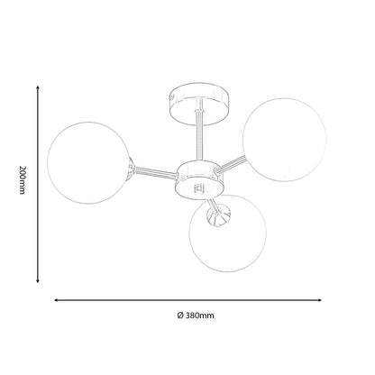 Flaxton 3 Light Semi Flush Ceiling Fitting in Satin Nickel with Opal Glass