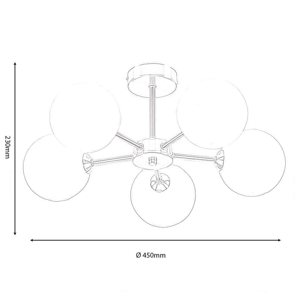 Flaxton 5 Light Semi Flush Ceiling Fitting in Satin Nickel with Opal Glass