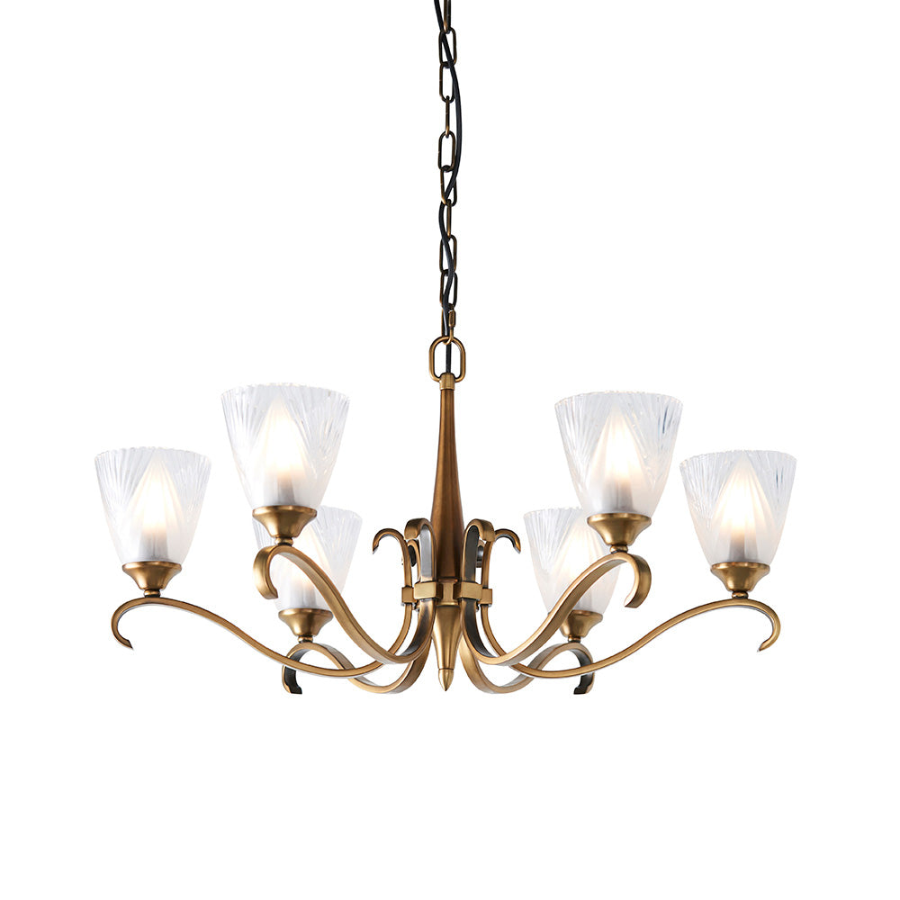 Interiors 1900 Columbia Antique Brass and Glass Finish Chandelier, 6x E14