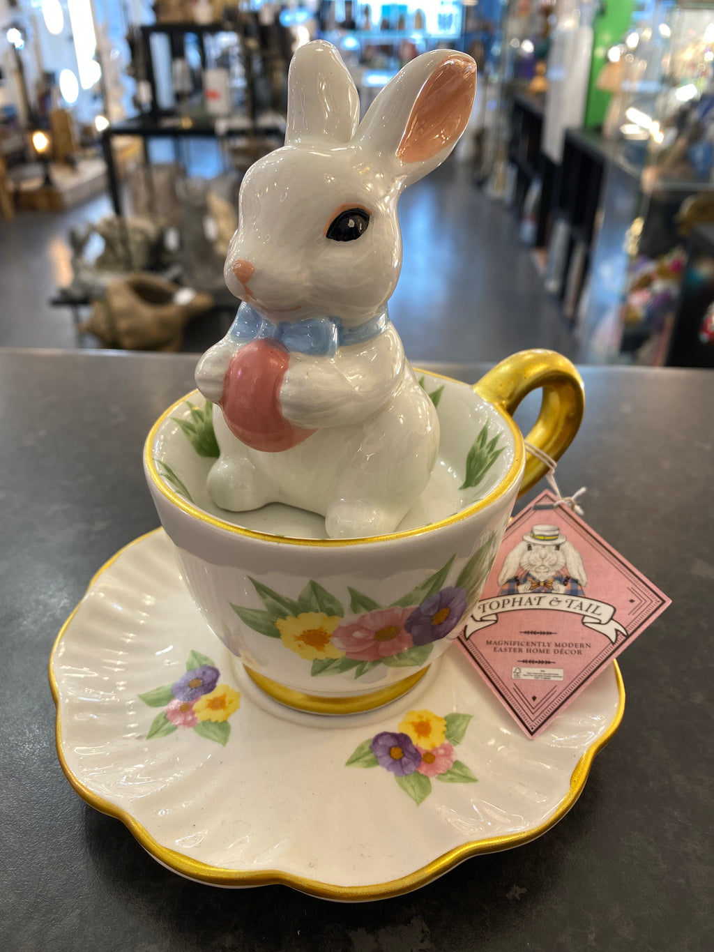 White Glazed Easter Bunny in a Teacup