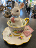 White Glazed Easter Bunny in a Teacup
