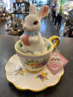White Glazed Easter Bunny in a Teacup