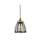 Pori Small Non Electric Pendant Shade in Matt Black Metalwork With Wood Effect Detailing