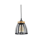 Pori Small Non Electric Pendant Shade in Matt Black Metalwork With Wood Effect Detailing
