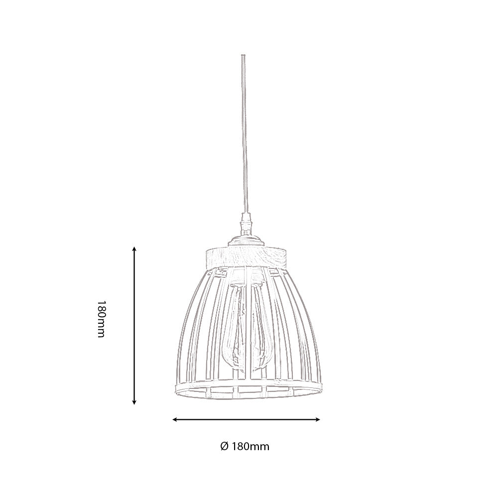 Pori Small Non Electric Pendant Shade in Matt Black Metalwork With Wood Effect Detailing