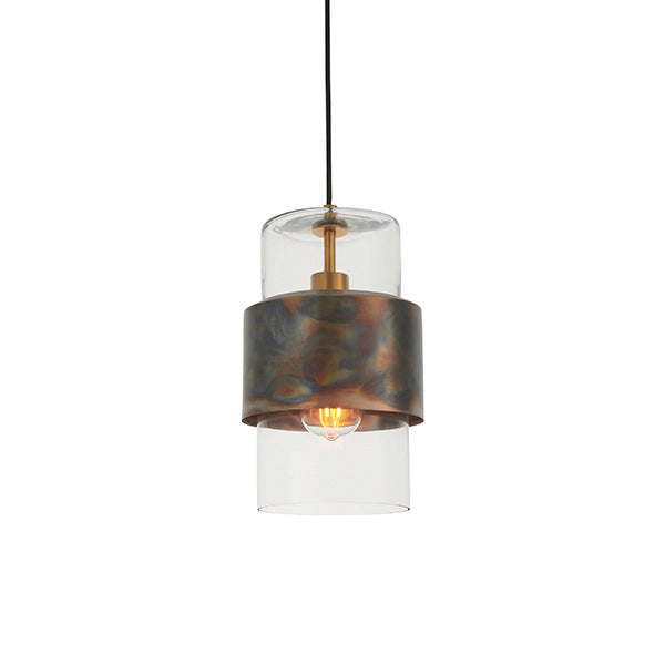 Metal and Glass Vintage Industrial Style Pendant Light, 1x E27