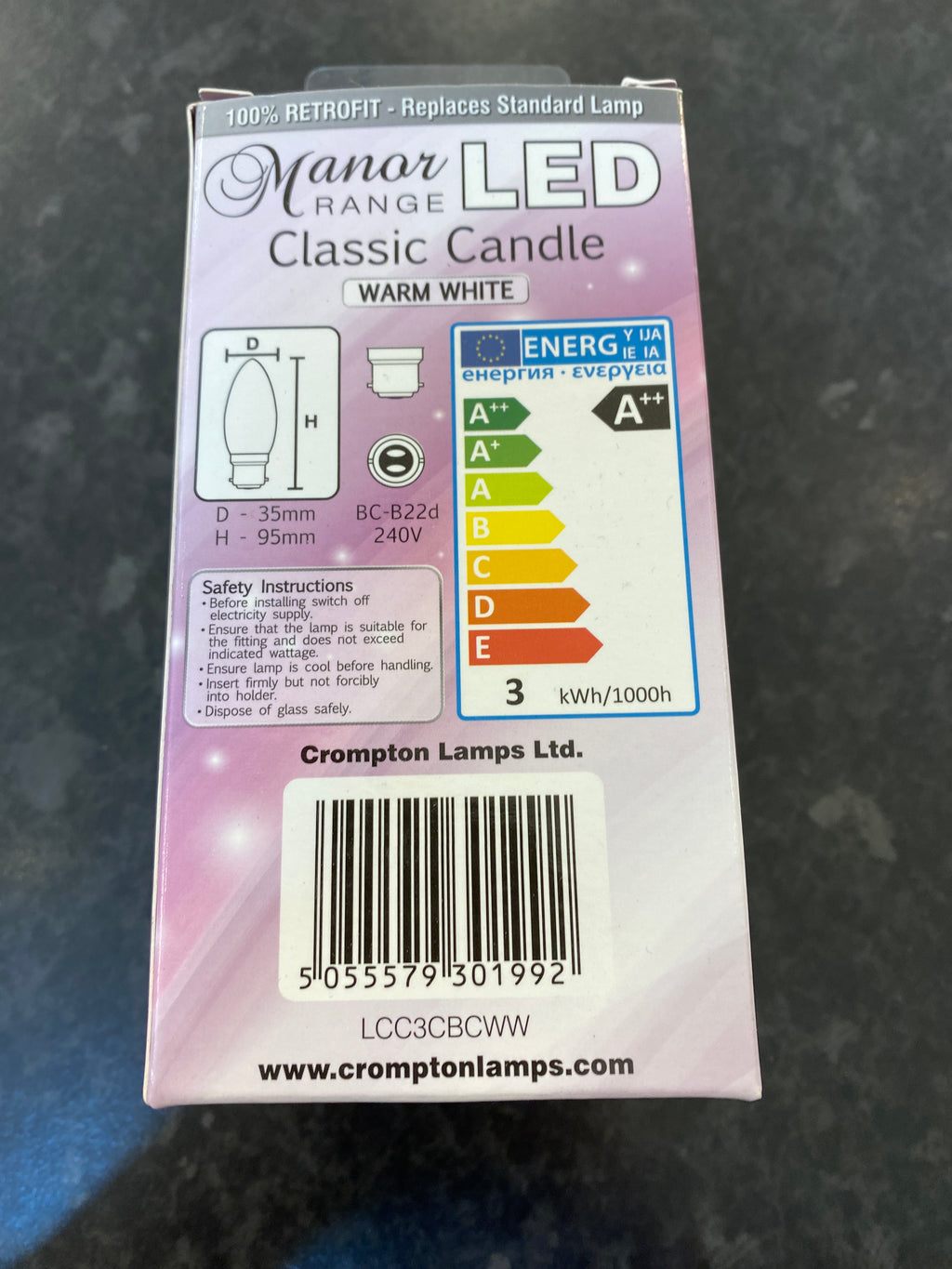 BULK BUY - Box of 5x LED Manor BC/B22 Candle Bulbs