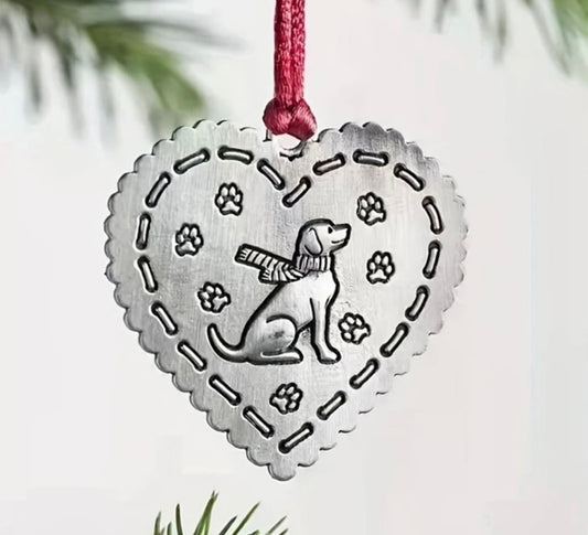 Metal Heart with Dog Tree Decoration