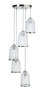 Stanley 5 Light Glass Spiral Multi Pendant With Satin Nickel Trim. 5x E27