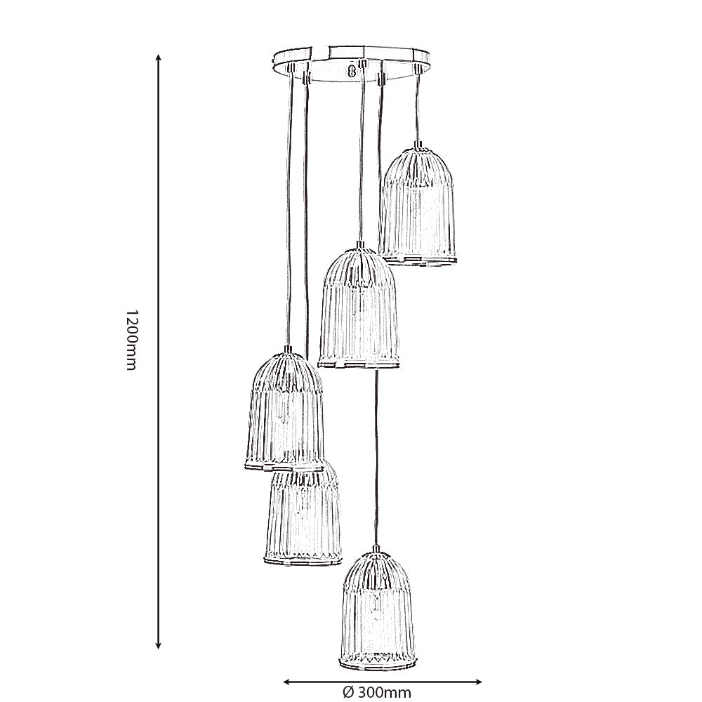 Stanley 5 Light Glass Spiral Multi Pendant With Satin Nickel Trim. 5x E27