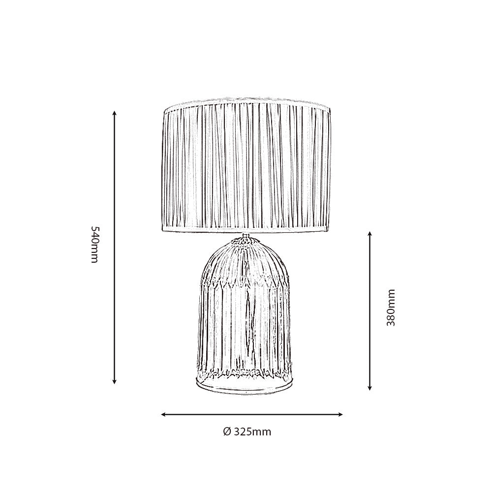 Stanley Large Glass Table Lamp With Satin Nickel Trim and Mushroom Pleated Shade. 1x E27