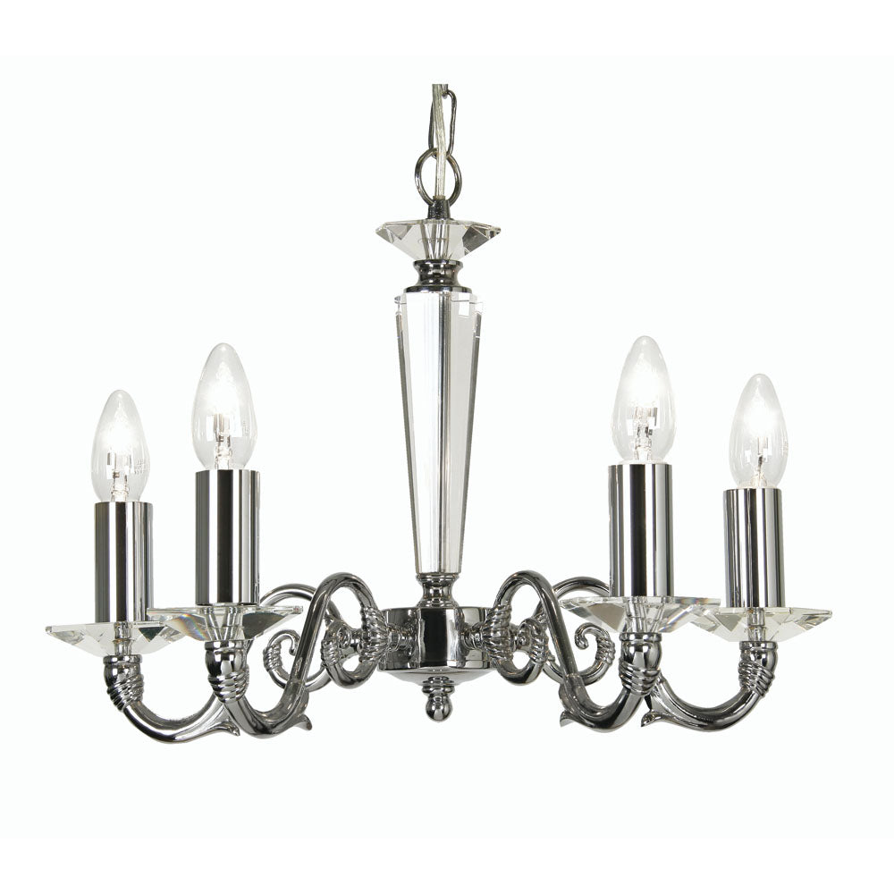 Wren 5 Light Crystal and Plated Chandelier in Gold or Chrome. 5x E14 (Oaks7352)