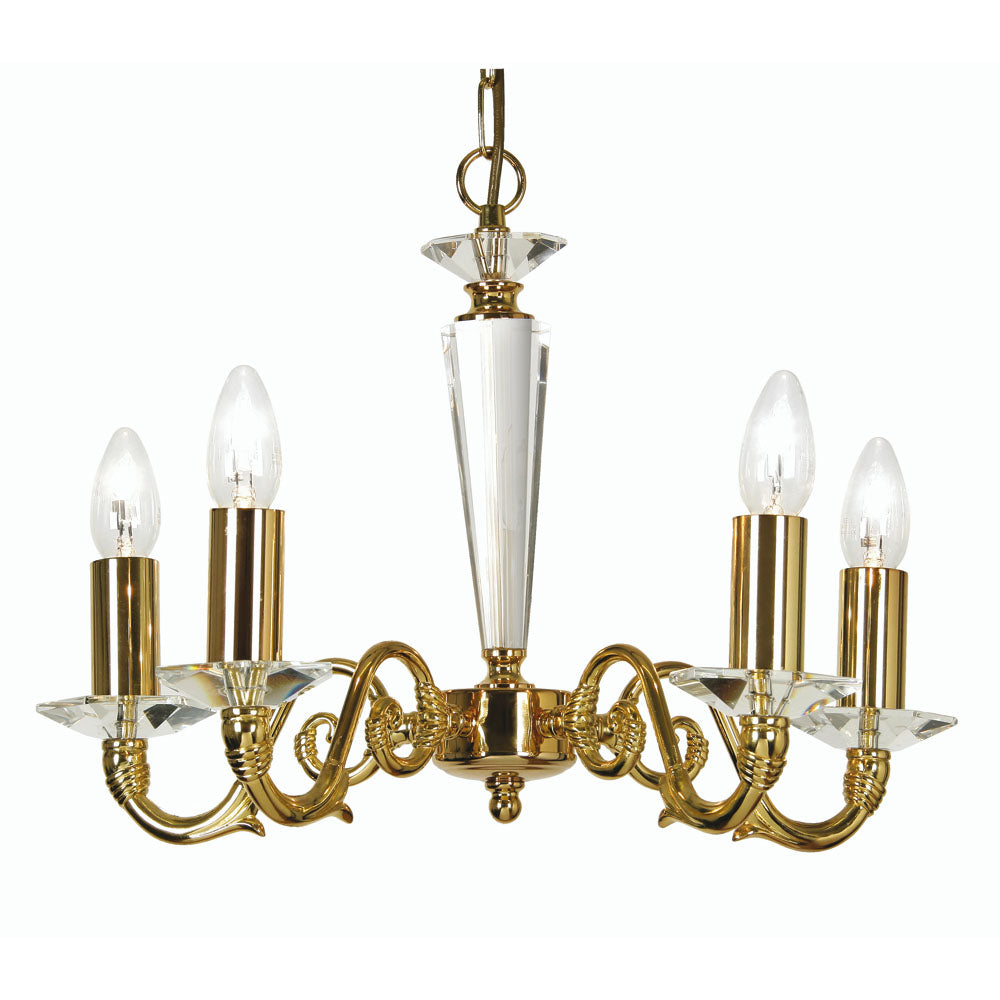 Wren 5 Light Crystal and Plated Chandelier in Gold or Chrome. 5x E14 (Oaks7352)