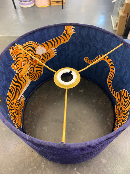 Hand Crafted Drum Ceiling Lampshade - Blue Tigers