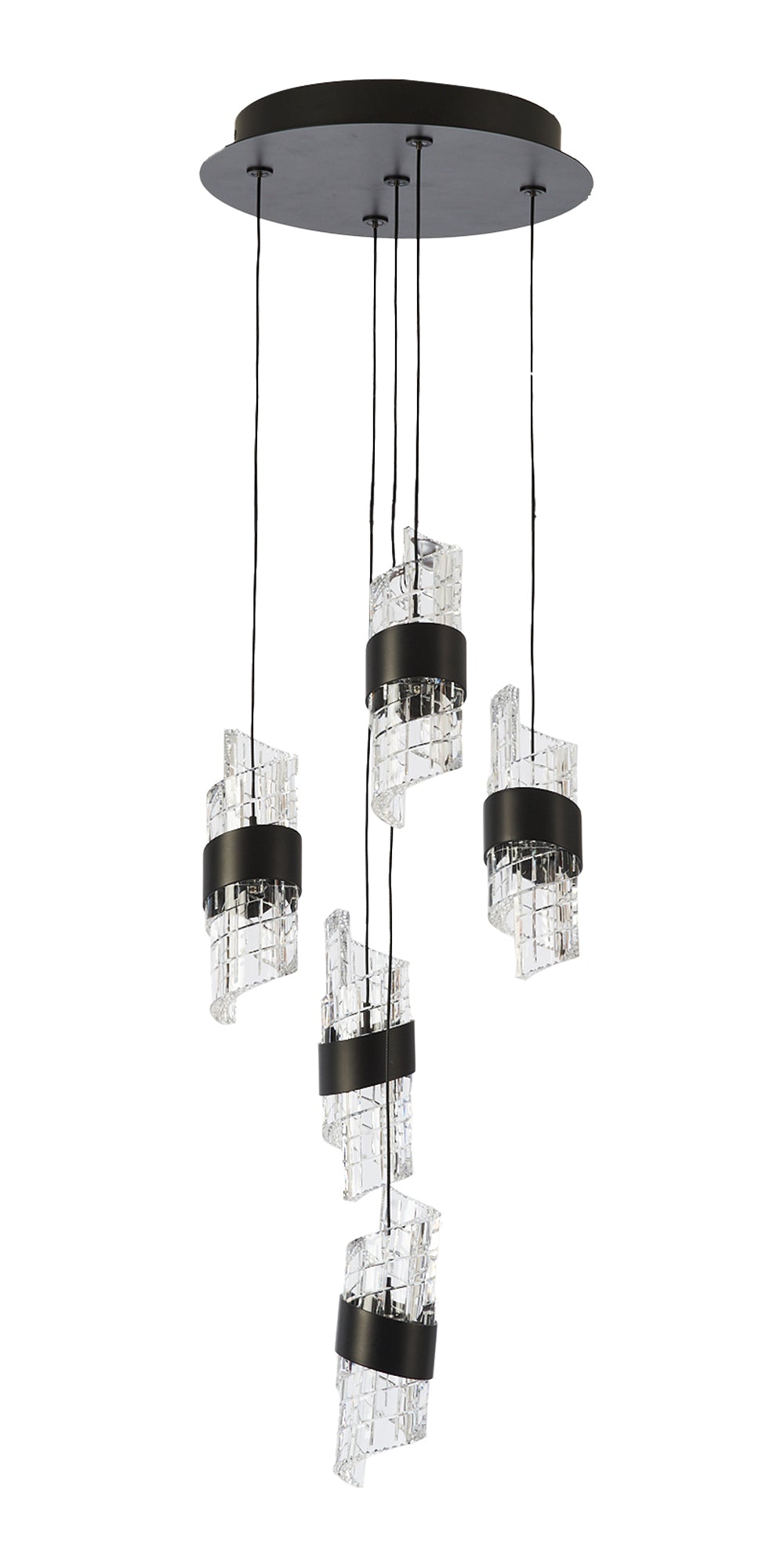 Zanthas LED Circular Multi Pendant with Acrylic Swirls and Metal Detailing (Oaks 8022/5 SP )