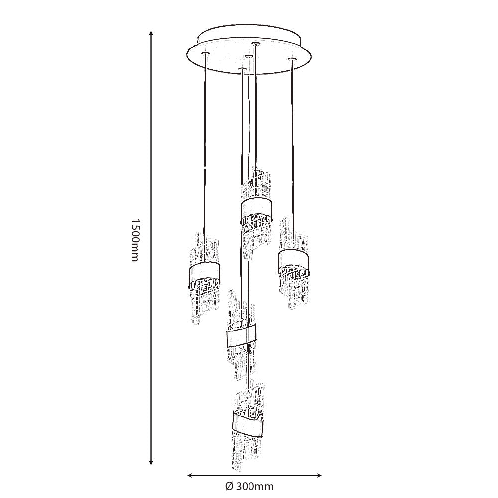 Zanthas LED Circular Multi Pendant with Acrylic Swirls and Metal Detailing (Oaks 8022/5 SP )