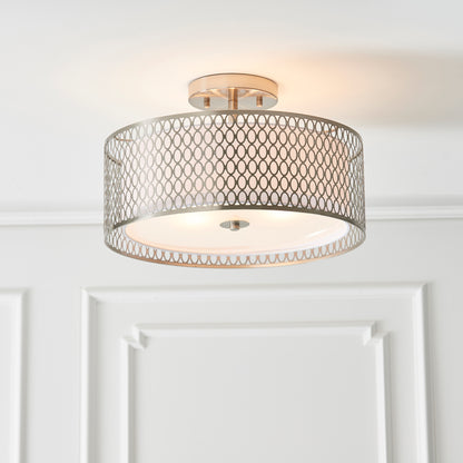 Cordero Semi Flush Ceiling Fitting with Shade, Diffuser and Metal Honeycomb Trim