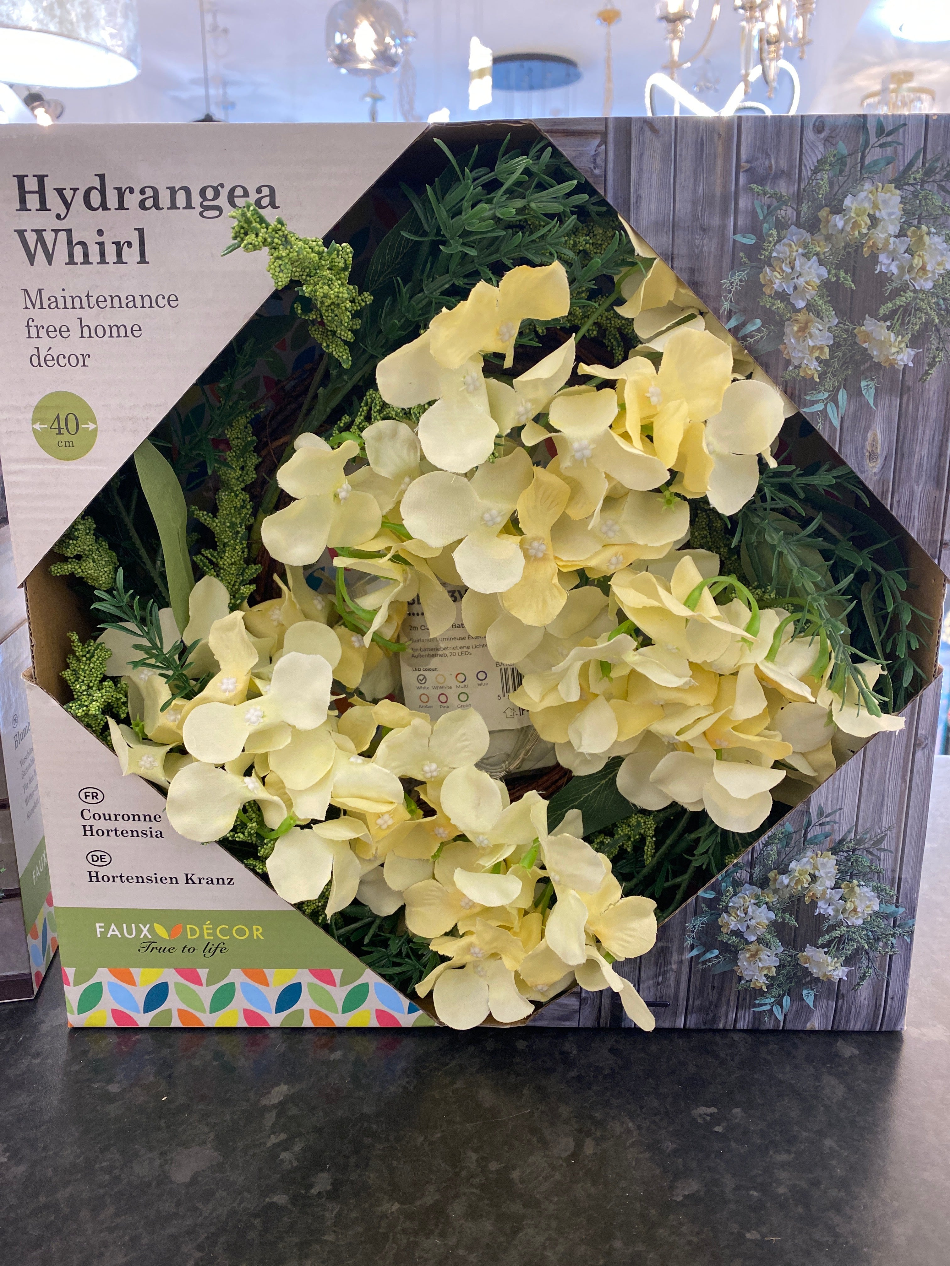 Faux Flower Wreath with outdoor lights