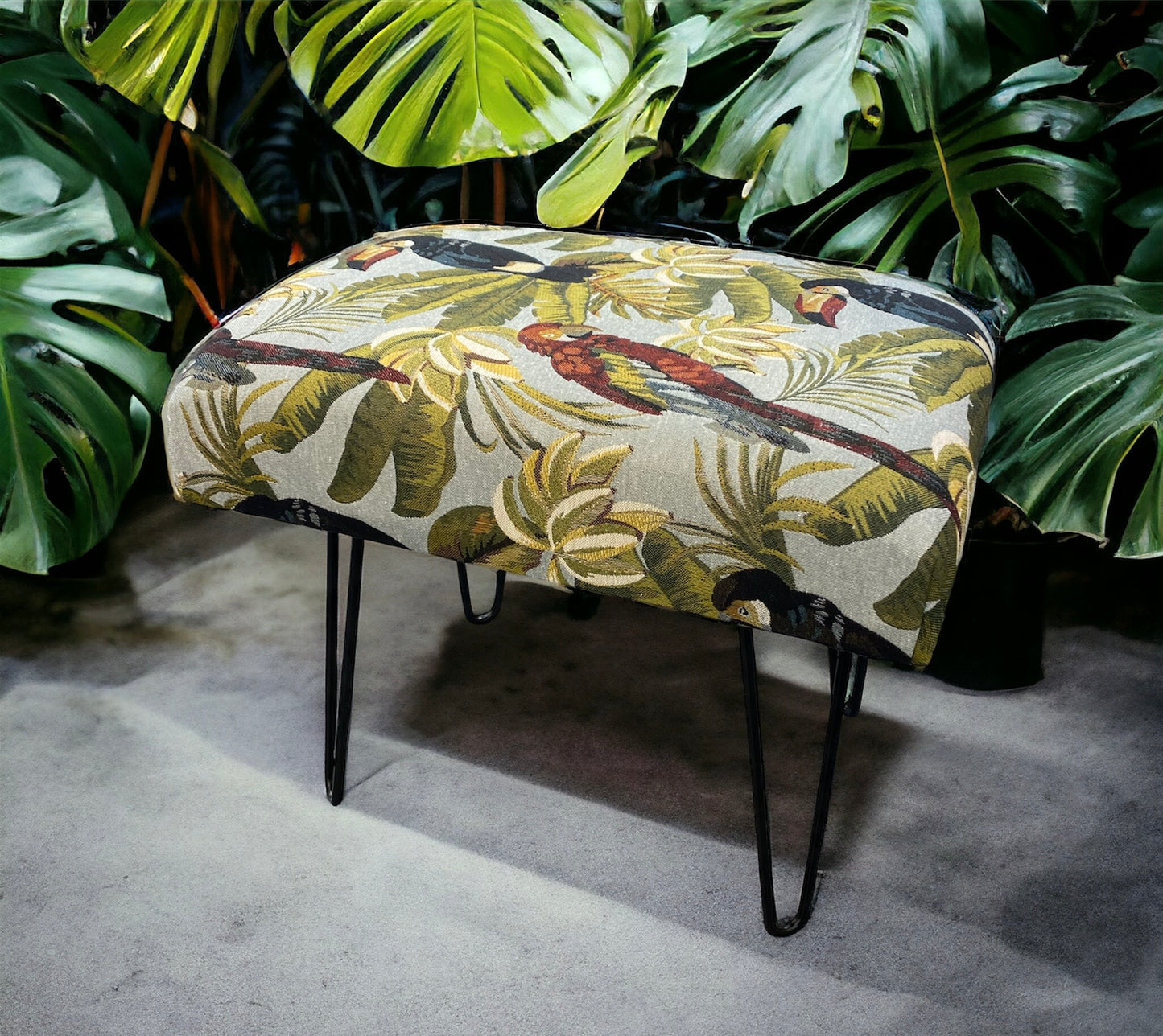 Tropical Birds Footstool by Acantha Maude