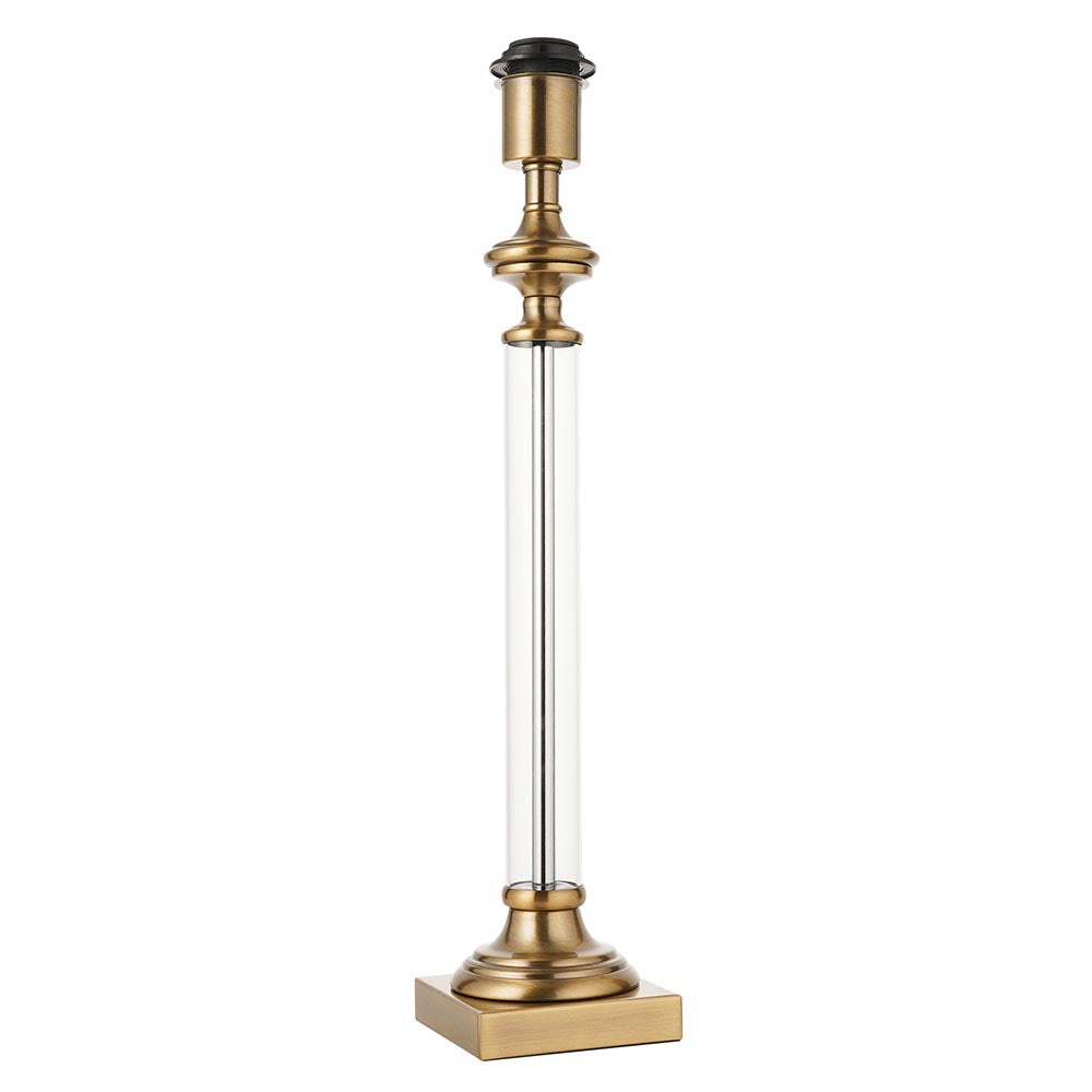 Avebury Antique Table Lamp with Acrylic Column Stem and Metal Detailing, 1x E27.