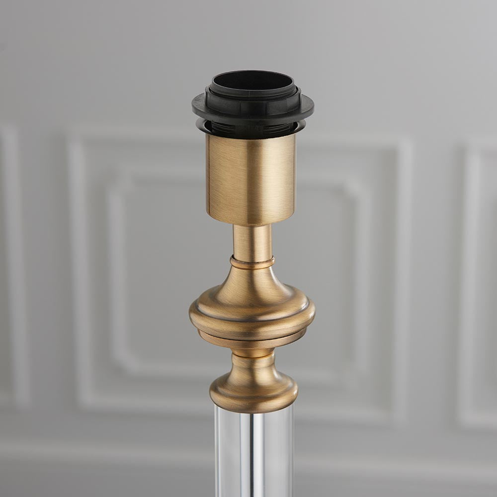Avebury Antique Table Lamp with Acrylic Column Stem and Metal Detailing, 1x E27.