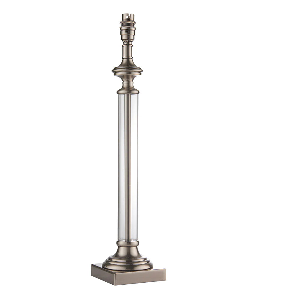 Avebury Antique Table Lamp with Acrylic Column Stem and Metal Detailing, 1x E27.