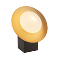 Gold & bronze dish table light with pebble shaped glass
