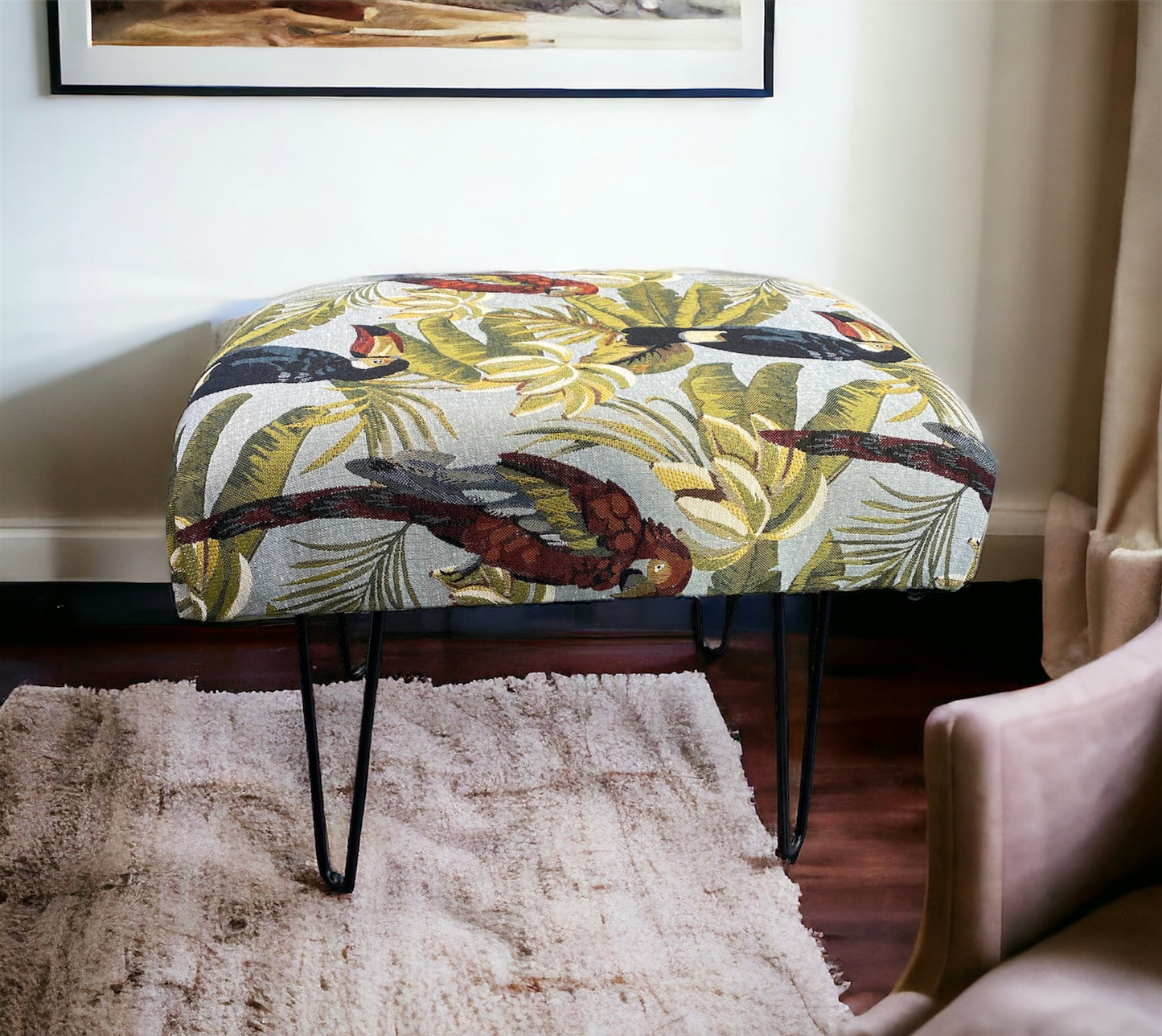 Tropical Birds Footstool by Acantha Maude