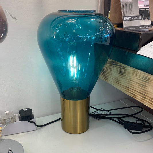 EX DISPLAY Meld Table Lamp Petrol Glass with Brass Base