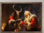Festive Krampus and Santa Christmas Art Print