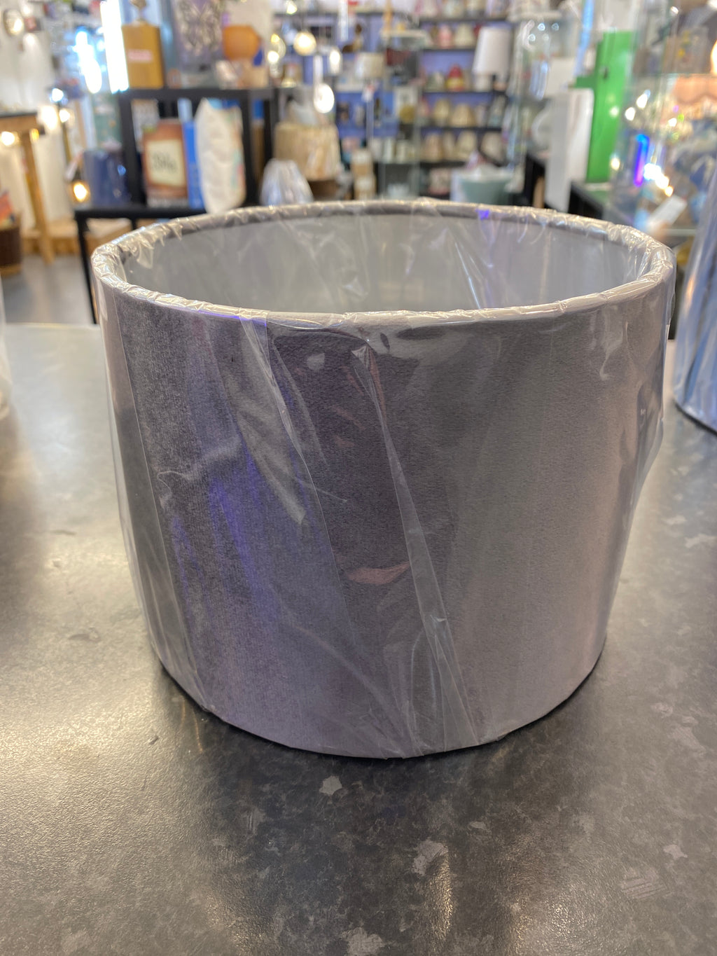 STOCK CLEARANCE - Grey Velvet Drum Shade with Silver inner 18cm