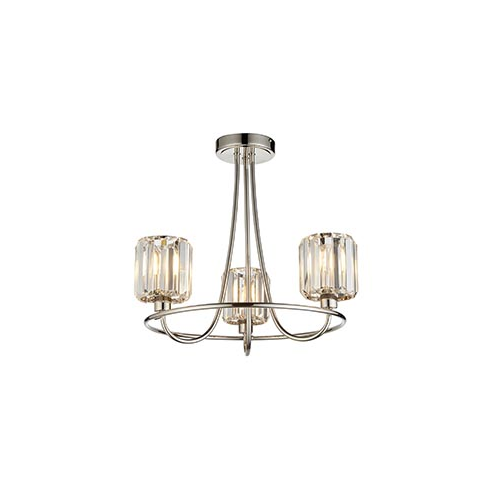 Endon Berenice 3 Light Semi Flush Ceiling Light in Antique Brass or Chrome with Clear Glass (END/107801)