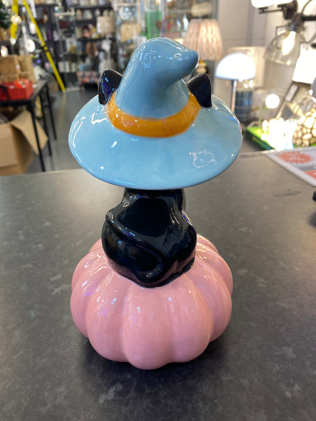 Halloween Cat on Pumpkin Ceramic Figure