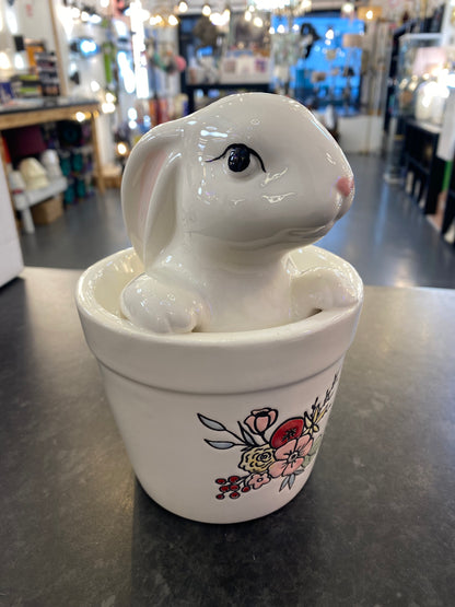 White Glazed Bunny Rabbit in a pot