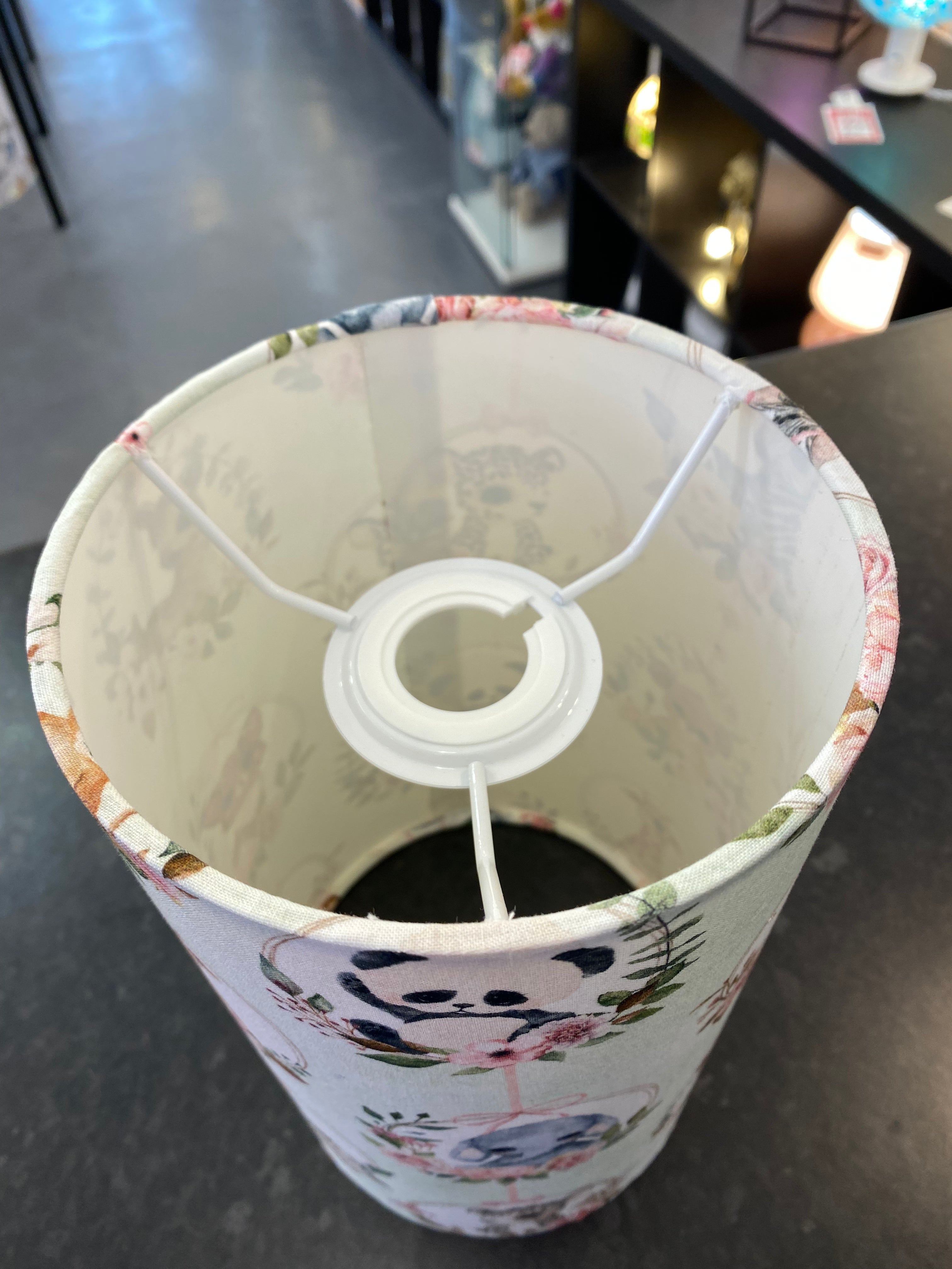 tope view of frame - Hand Crafted Drum Ceiling Nursery Lampshade - Sage Animals