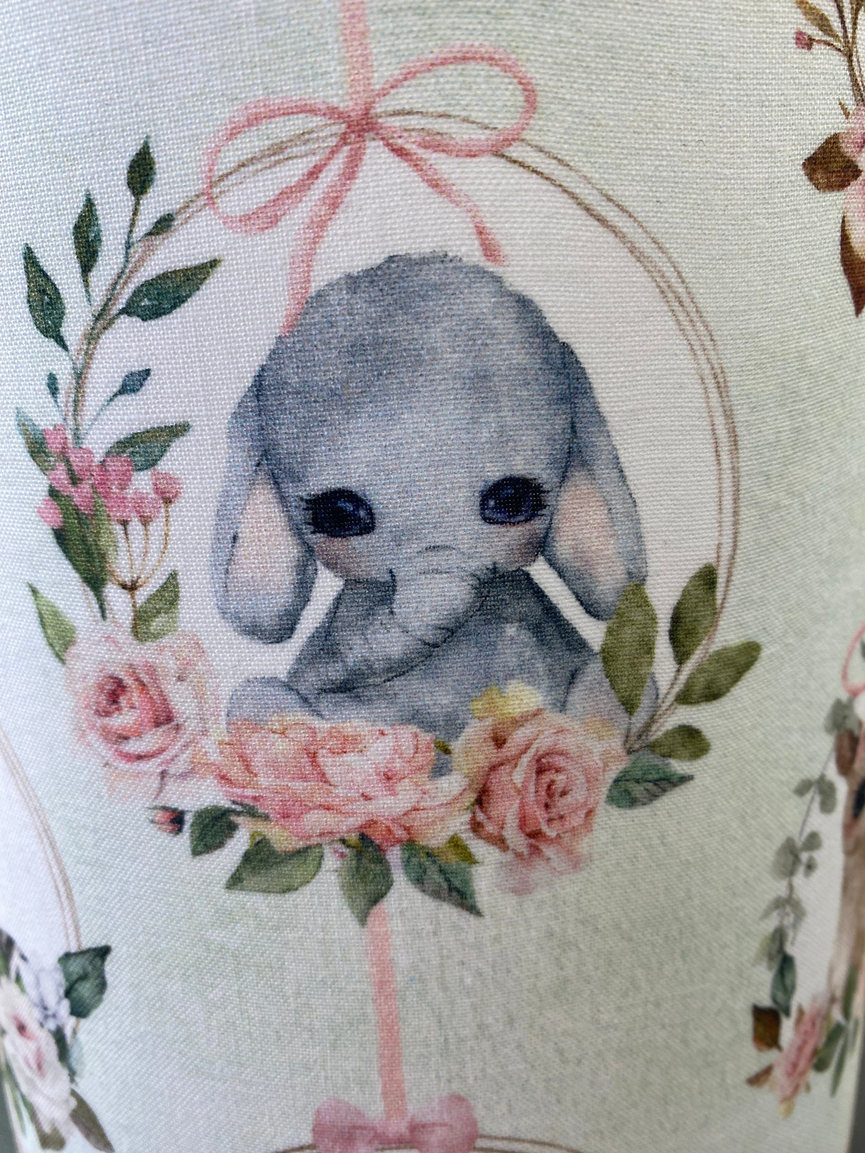 close up of Luminosity Designs - Hand Crafted Drum Ceiling Nursery Lampshade - Sage Animals